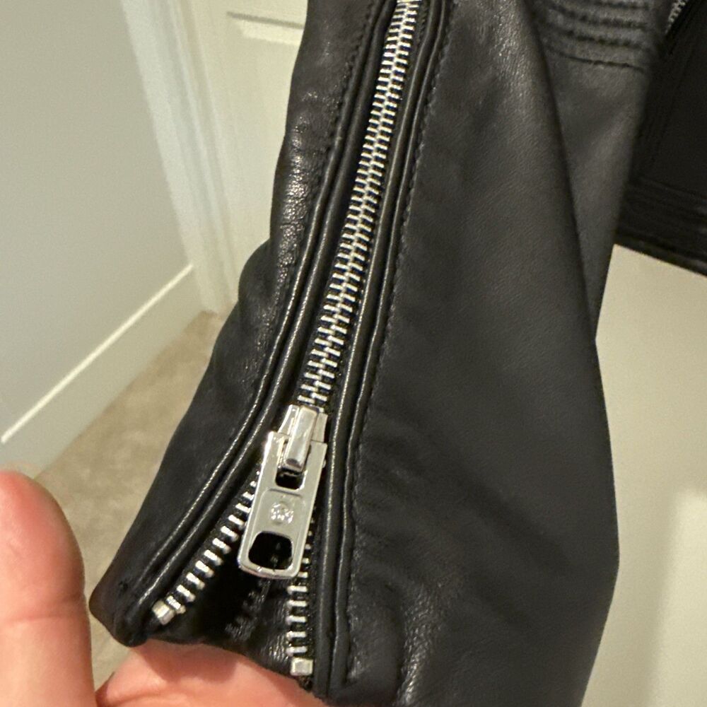 Michael Kors Black Leather Moto Jacket With Zippers Size XS - Picture 3 of 12